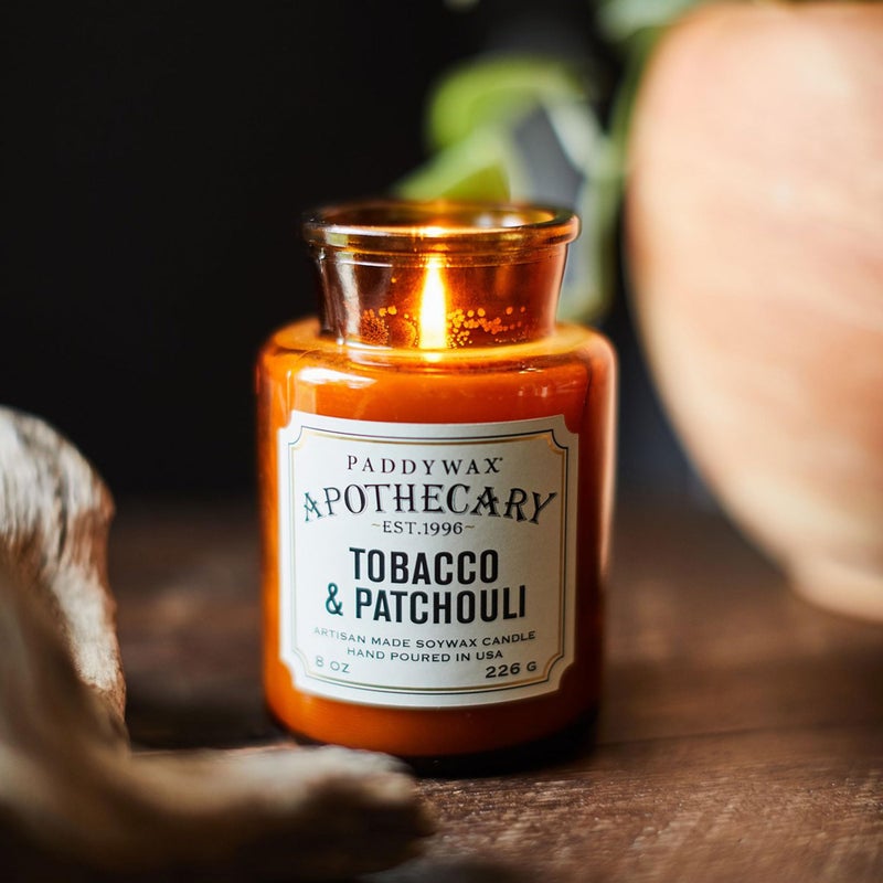 Paddywax Artisan Apothecary Scented Candle with Lid in Reusable Glass Jar, Clean-Burn Soy Candle with Approx. 54 Hour Burn Time, Tobacco & Patchouli, 8 oz. - Image 3